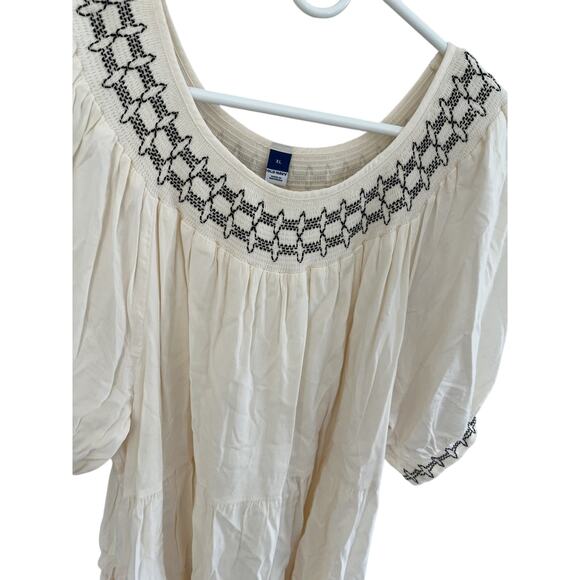 Old Navy Womens XL Cotton Dress Cover Up Embroidered Tiered Lined Peasant Boho - Picture 4 of 7